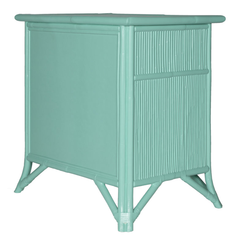 1 - Drawer Rattan Nightstand, Turquoise