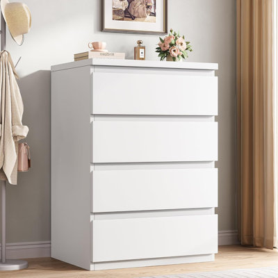 4 Drawer Dresser for Bedroom, White Dresser Chest of Drawers - Large Wood Dressers TV Stand with Deep Drawers Dressers for Living Room, Hallway, Entry