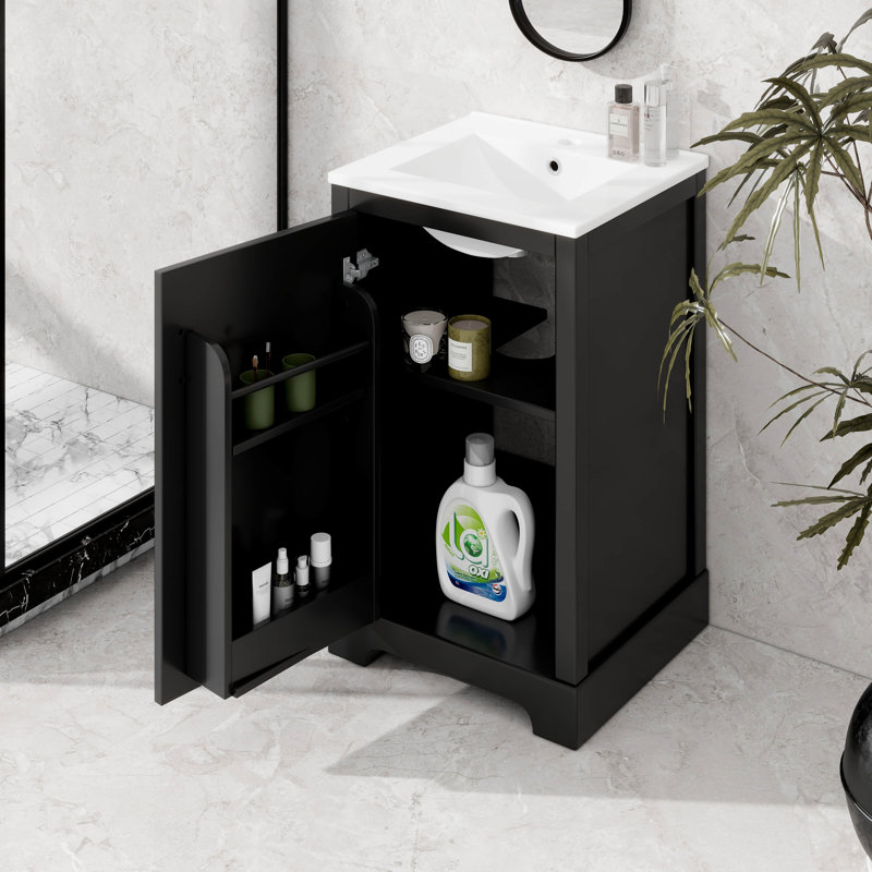 Bathroom Vanity With Sink, Storage Rack, Black