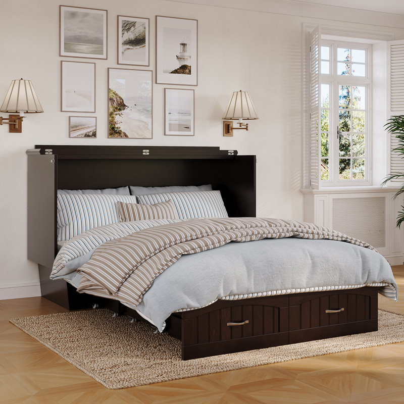 Kindig Murphy Bed Chest with 6" Mattress, Storage and Built-in Charger, Queen, Espresso