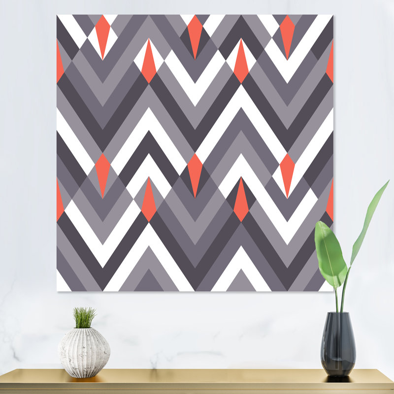Gris blanc et chevron rouge - Impression sur toile, Toile tendue, H 30 po x l 30 po