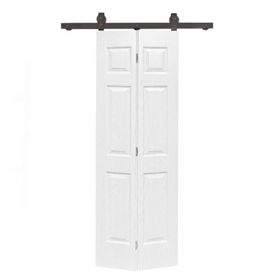 48 po X 80 po Porte pliante double en panneau de fibres à densité moyenne à 6 panneaux en chêne blanc avec kit de quincaillerie