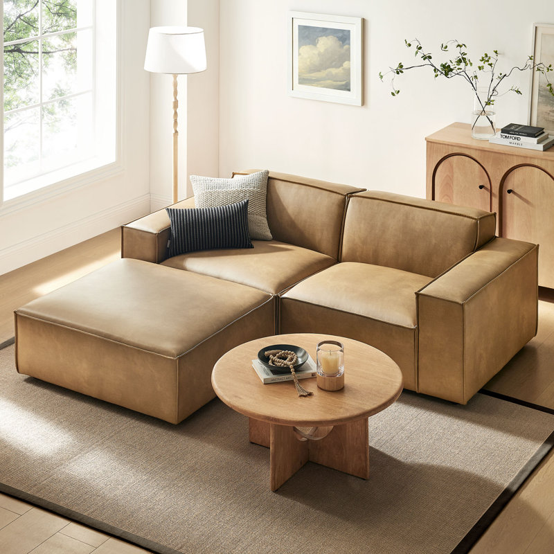 Causeuse modulaire en cuir avec repose-pieds 3 pièces Arielle, Grillé