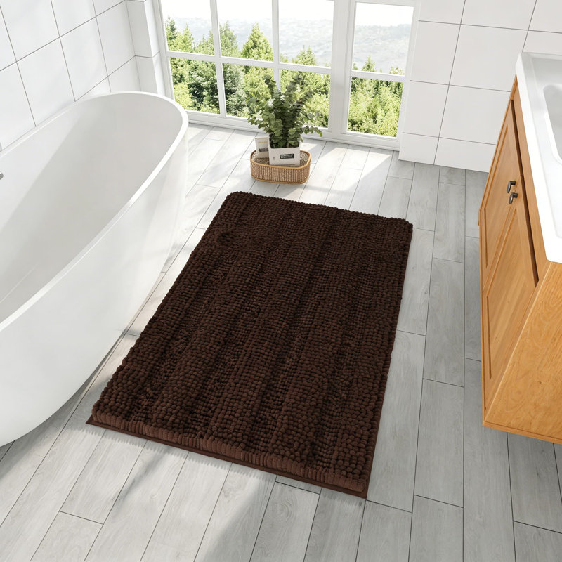 Chenille Bathroom Rugs With Rubber Backing, Soft And Absorbent Bath Mats For Shower, Tub, And Bathroom Floor, Machine Washable