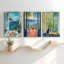 3 Piece Blue Matisse Canvas Wall Art Coastal View Wall Art Vintage-2022656979