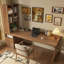 Bureau rectangulaire à 3 tiroirs en bois massif brun noisette-655992179-655992181
