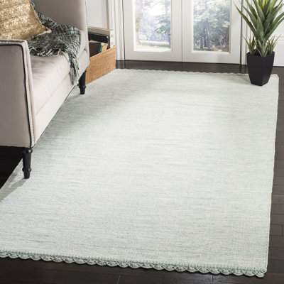 Tapis bleu clair en coton tissé à plat à la main Mohnton