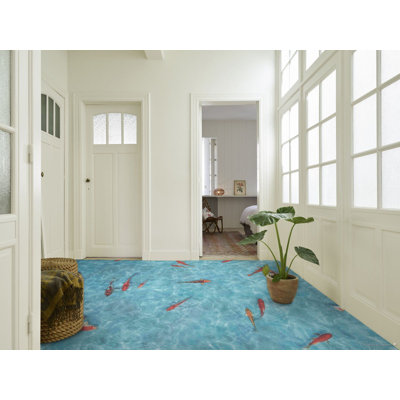 Teal Blue 3D Funky Effect Anti Slip Vinyl Flooring For LivingRoom, Kitchen, 2.5mm Thick Vinyl Sheet 200cm X 200cm
