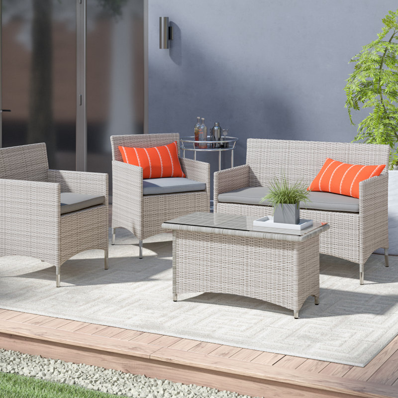 Ensemble modulaire d'extérieur en rotin 4 pièces Bridge de Modway, Gris