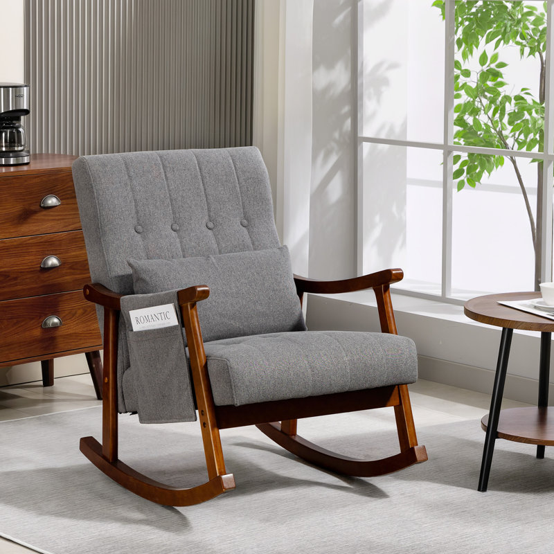 Polyester Rocking Chair, Grey, Dark Brown