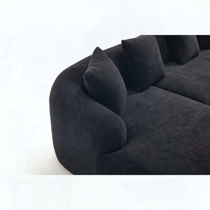 Canapé modulaire en L avec méridienne incurvée, Noir