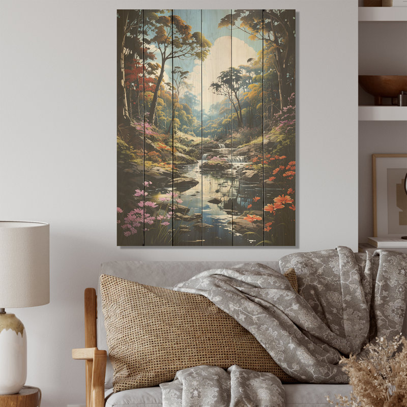 «Forest Charm», art liquide sur bois de pin naturel, H 20 po x l 10 po