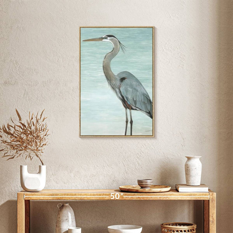 Grand héron, Floating Frame Natural Wood, 21 po x 31 po
