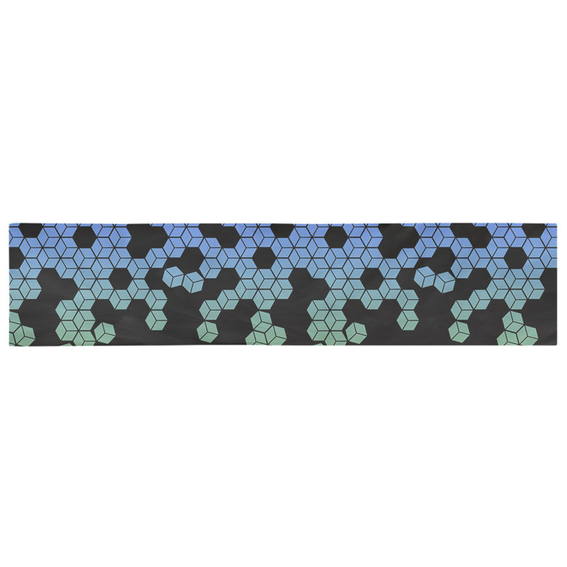 Chemin de table en cubes culbuté Avicia, 90 po x 16 po, Dégradé paon, Polyester