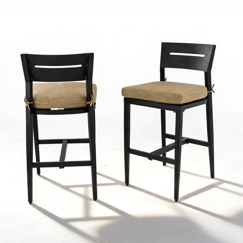 Tabourets d'extérieur en aluminium avec coussins Sunbrella, Lin sésame