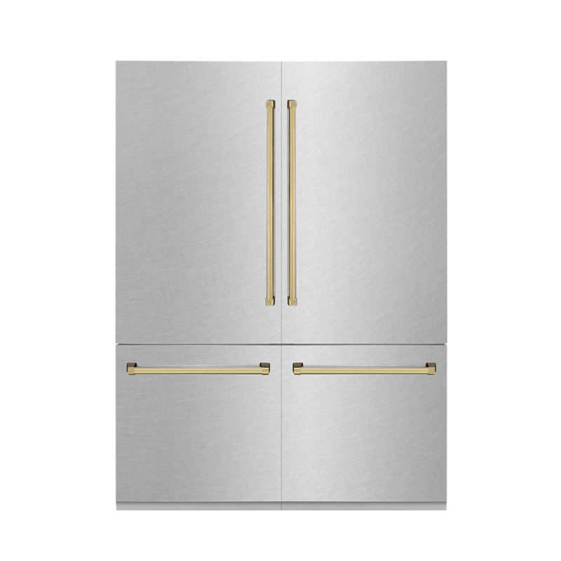ZLINE 60 in. Built-In Refrigerator w/ Water Dispensers & Ice Makers, Gold, Satin Stainless Steel