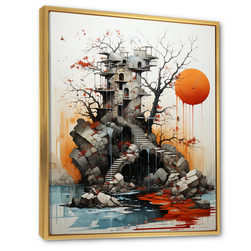 Madasen, surréalisme, morceaux de réalité, Cadre flottant doré, H 44 po x l 34 po x P 1,5 po