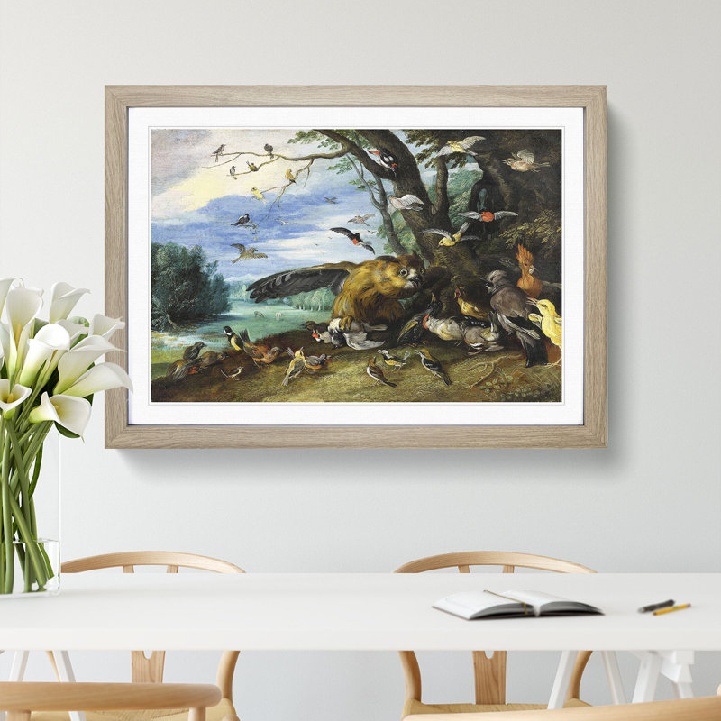 Fighting Birds by Jan Van Kessel - Framed Print, 36cm H x 48cm W x 2cm D, Oak Framed