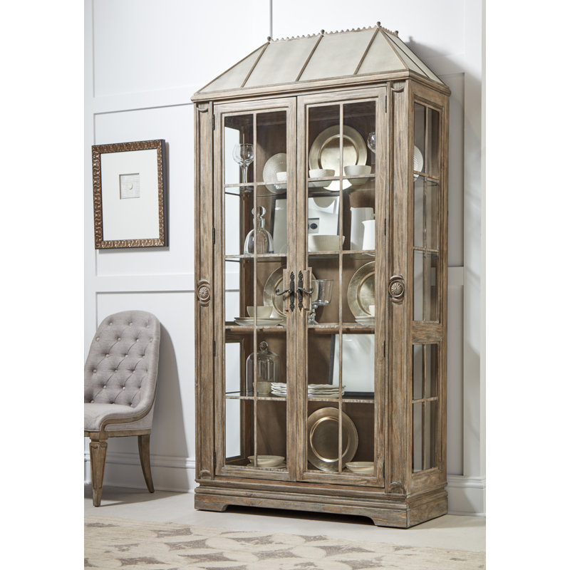 Almond Pine Lighted China Cabinet with Metal Accents