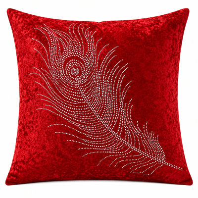 Coussin en velours à imprimé plumes de paon