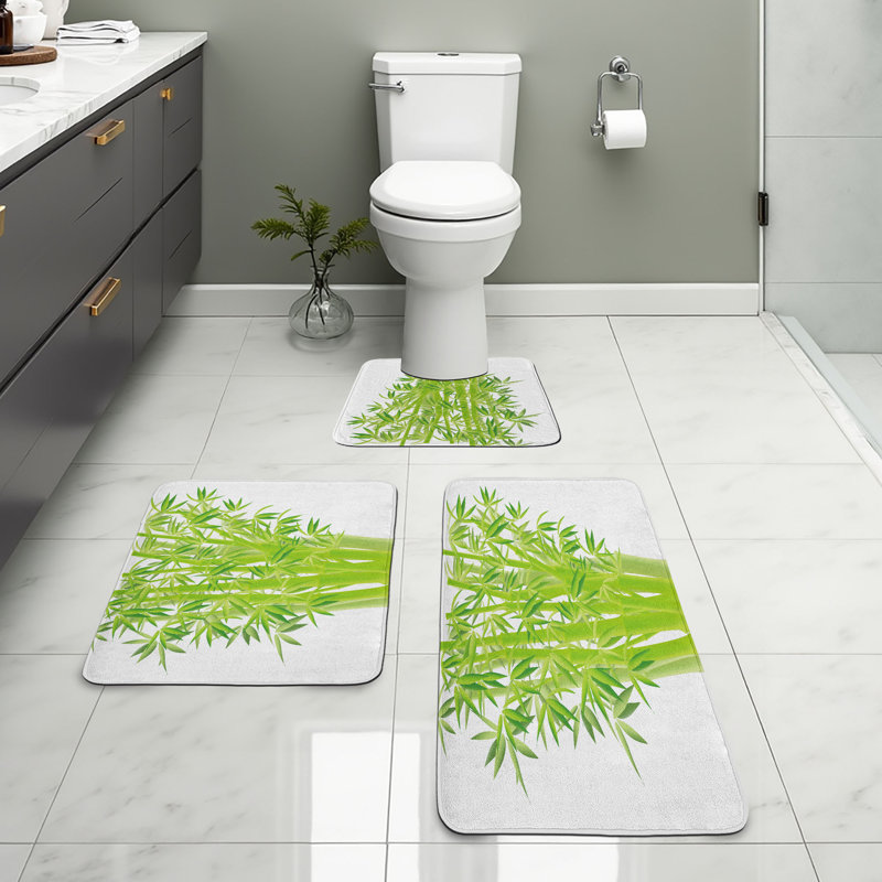 Exotic Bathroom Rug Set 3 Pieces U-Shape & Rectangle Mats Lime Green
