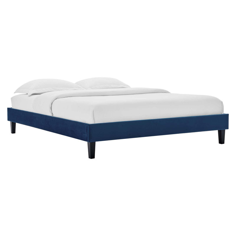 Reign Performance Velvet Platform Bed Frame, King, Navy