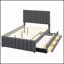 Lit plateforme tapissier avec lit gigogne et 3 tiroirs, tissu en lin pour un confort et un rangement maximaux-1013881046