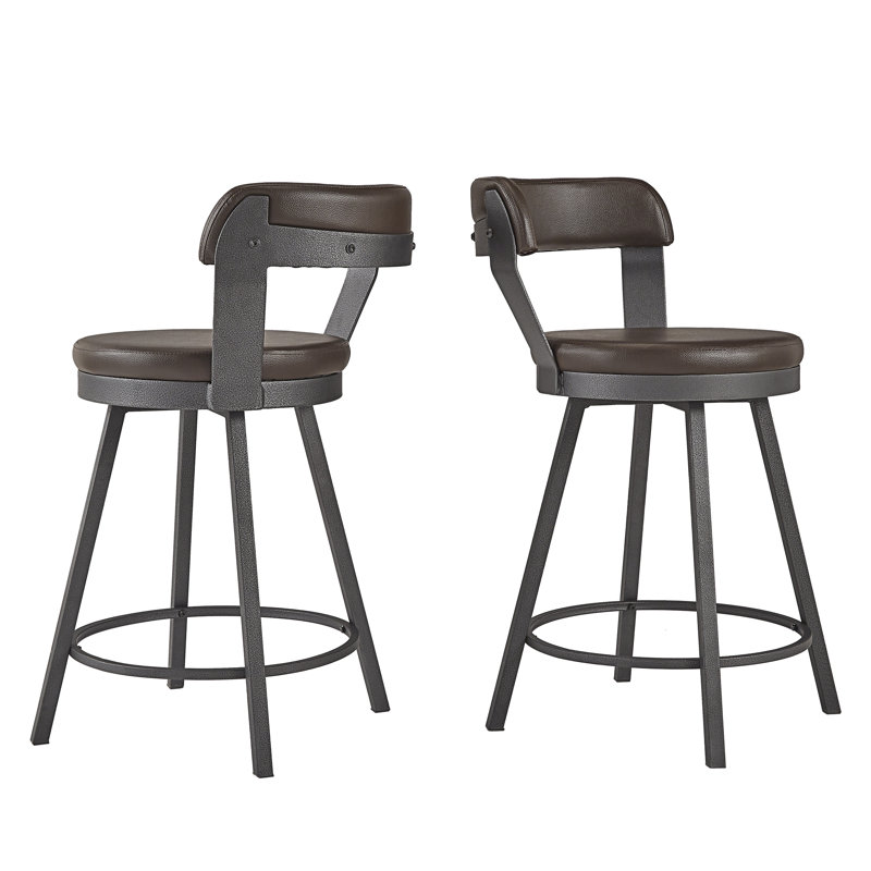 Nicks Swivel Upholstered Counter Stool with Metal Frame, Brown, Counter Stool (25.05" Seat Height)