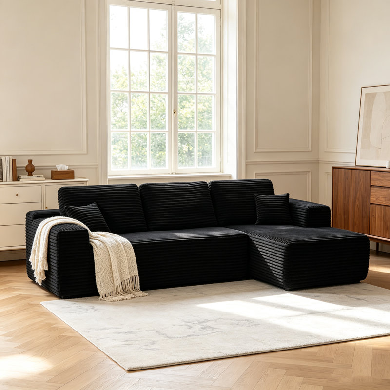 Boneless Corduroy L-Shape Modular Sectional Couch with Chaise - Soft Upholstered, Roomy Deep Seat, No Assembly Required, Timeless Stylish Furniture for Living Room Bedroom Apartment Home Office