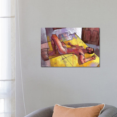 Zach And The Yellow Bedspread by Douglas Simonson - Wrapped Canvas Painting