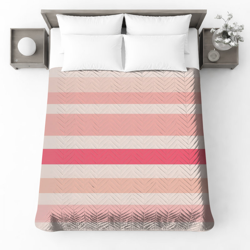 Pink White Stripes Quilted Bedspread All Sizes, Twin