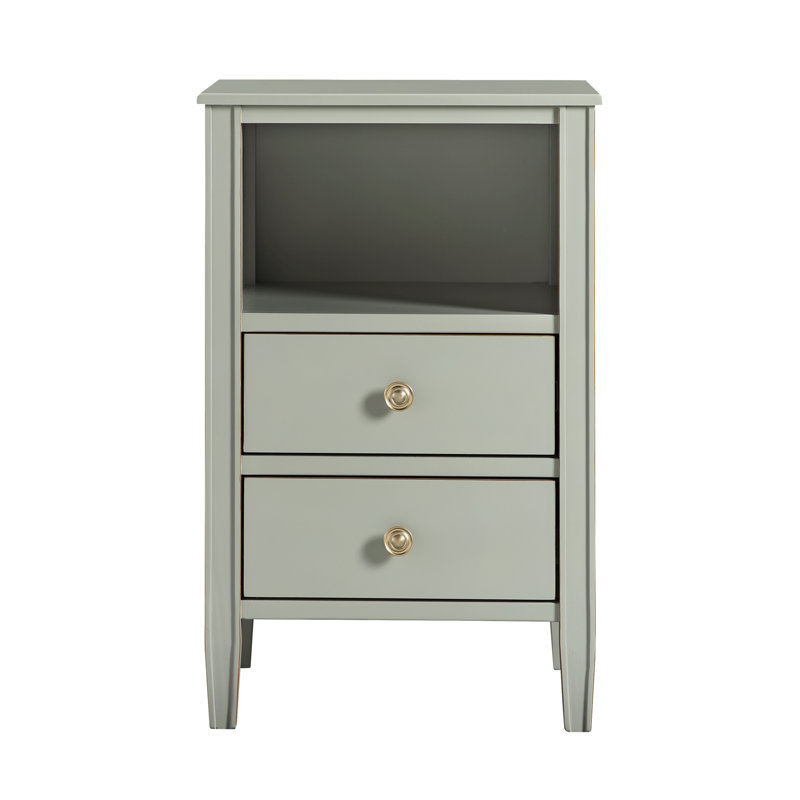 Ahouh 2-Drawer Storage Nightstand, Antique Gray