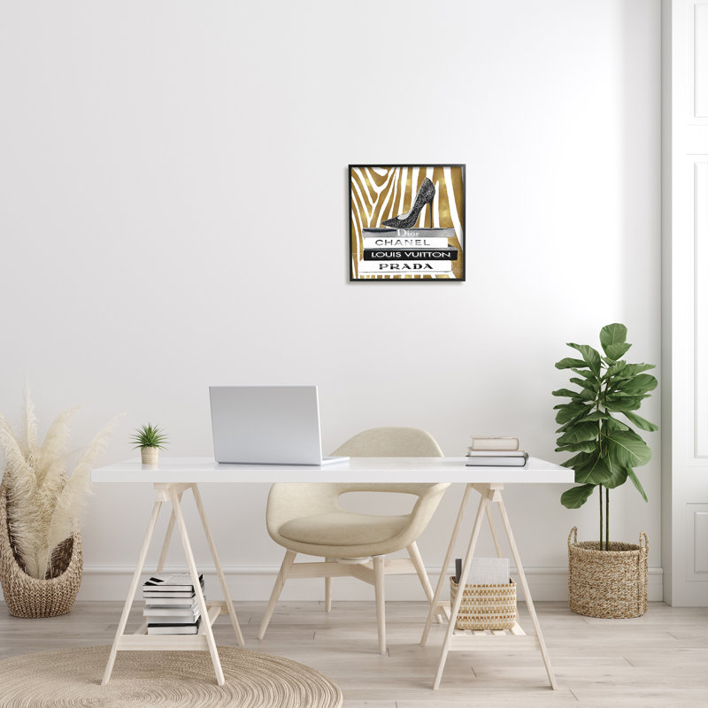 Imprimé zébré doré Fashion, Giclée encadrée noir minuit, L 17 po x H 17 po