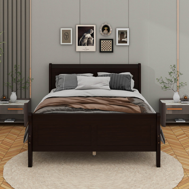 Lit plateforme en bois avec tête de lit, Lit double, Espresso