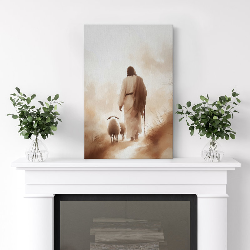 Impression sur toile «Jesus with Sheep», confession religieuse, Toile tendue, Ne s’applique pas, H 24 po x l 16 po