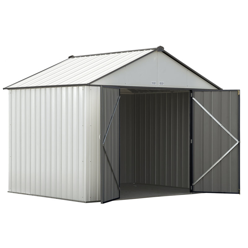 EZEE Shed Steel Storage 10 x 8 ft. Galvanized Extra High Gable, Cream/Charcoal