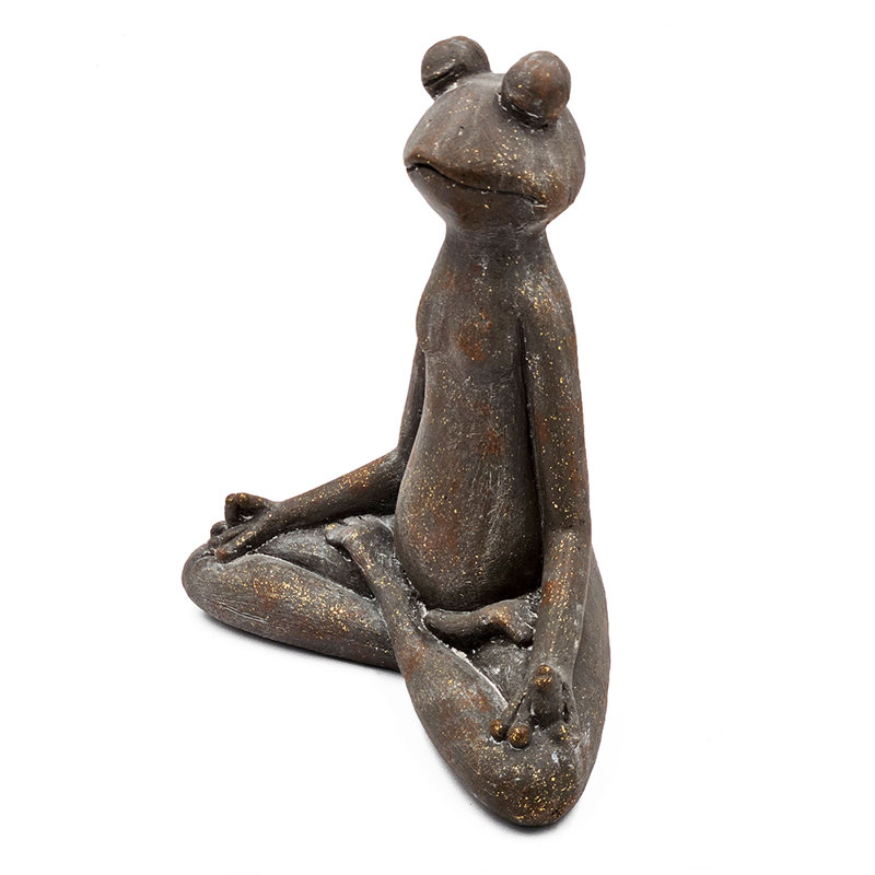 Brown Magnesium Yoga Frog Figurine in Lotus Pose with Gold Accents