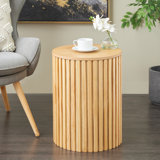 Cole And Grey Wood Handmade Ribbed Side End Accent Table With Slatted Base