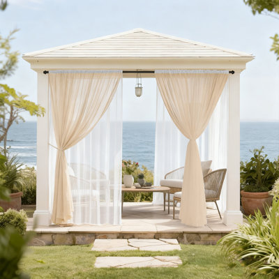 Outdoor Sheer Curtain Panels with Mosquito Netting Privacy Dual-Layer Water-Resistant Rod Pocket Drapes with Tiebacks for Patio, Porch and Gazebo