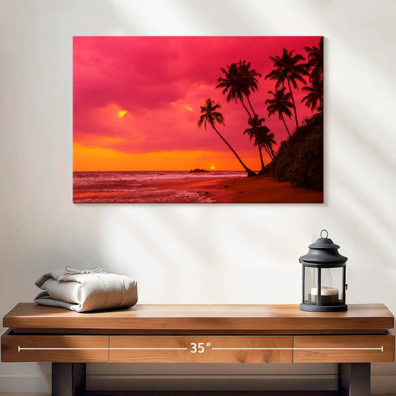 Gillard, coucher de soleil rose sur la plage, H 16 po x l 24 po