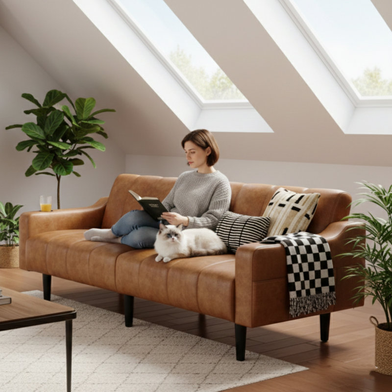 Boneless 80" Modern Upholstered Sofa for Living Room, Brown