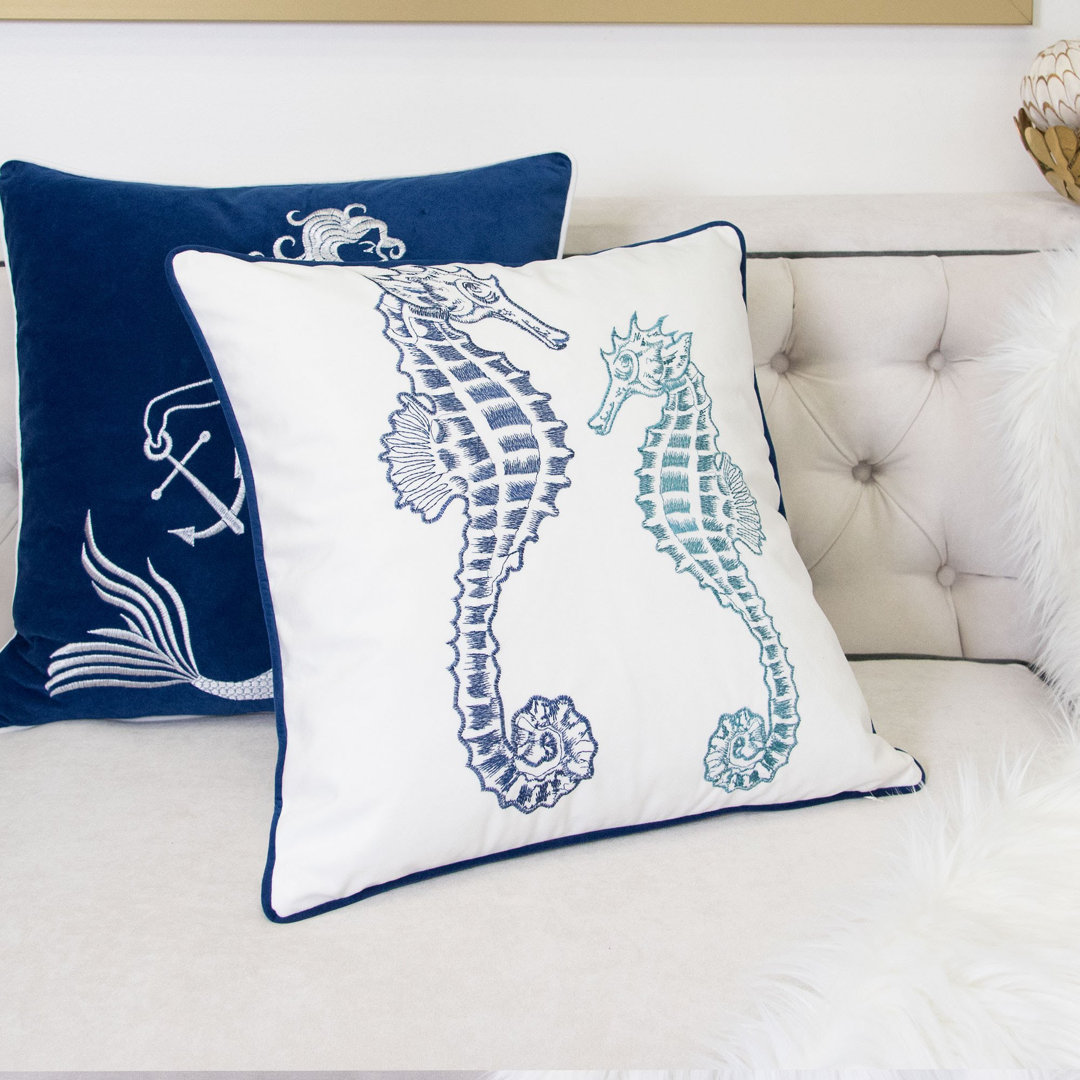  Embroidery Seahorse Velvet Throw Pillow Homey Cozy 
