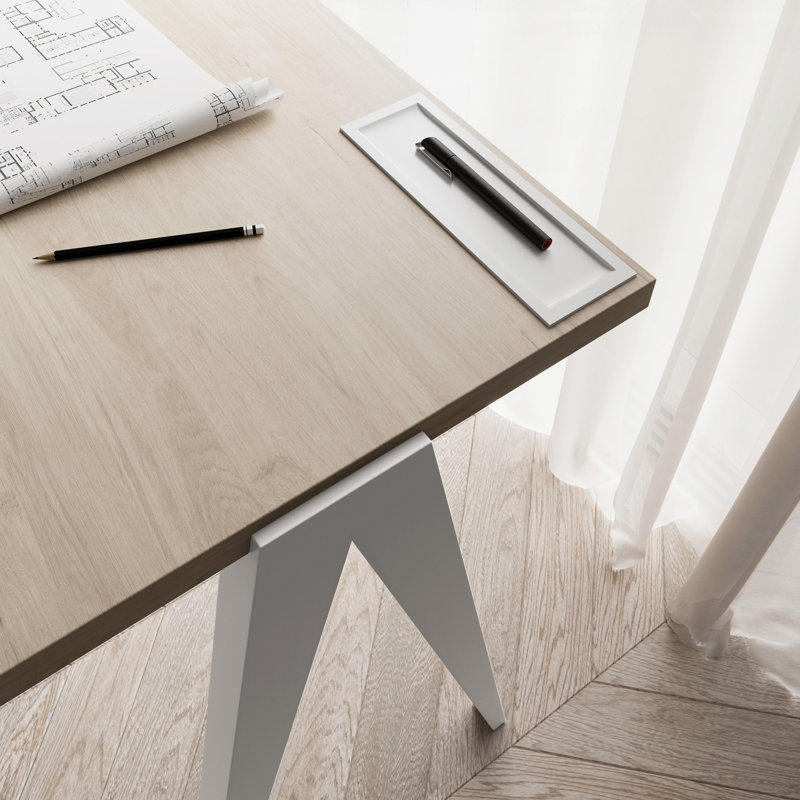 Gundrath Solid Wood Base Writing Desk, White, Light Oak