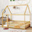 Structure de lit de style moderne, lit en bois en forme de maison avec barrières de sécurité