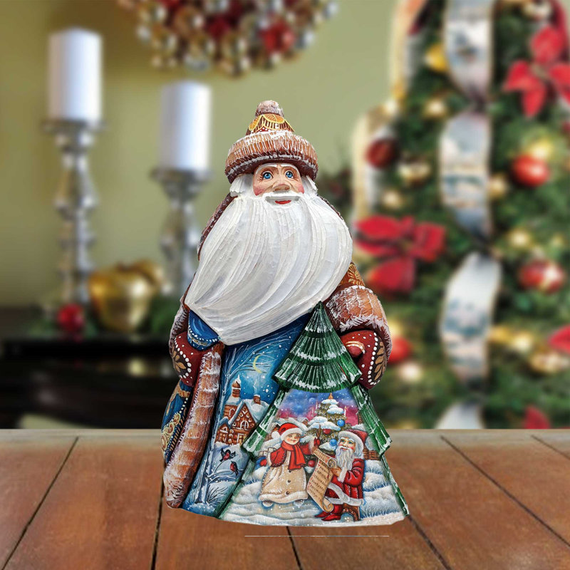 Figurine chef-d'œuvre sculptée sur bois, Figurine de père Noël