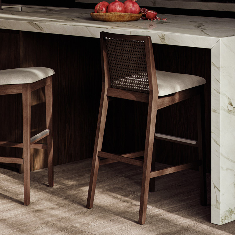 Modern Brazilian Nardia Cane Bar Stool, Medley Ivory/Brown/Natural, Counter Stool (25.5" Seat Height)