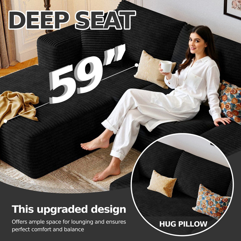 Boneless 108.1"Cloud Couch Sectional Modular Sofa.Comfy U Shape Boneless Couches for Living Room.Deep Seat Plush Corduroy Couch Sectional Memory Foam Floor Sofa