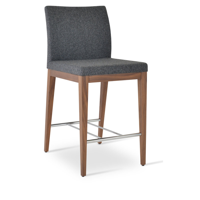 Tabouret de bar Aria, Noyer, Laine gris foncé