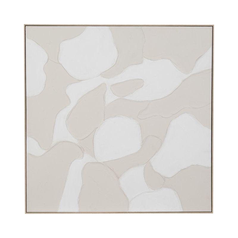 Canvas Wall Art - Hand Painted and Framed with Textured Abstract Design - 40" - Tan & White - Modern Casual Decor for Home, Office, Bedroom, or Living Room