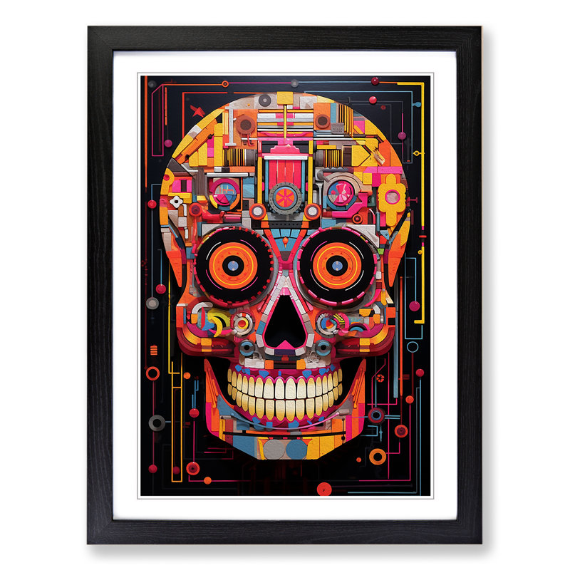 Sugar Skull Constructivism - Framed Print, Black, 46" H x 34" W x 2" D